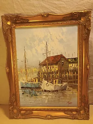 Jones Oil Painting Harbour Scene Framed Oil On Canvas • £30