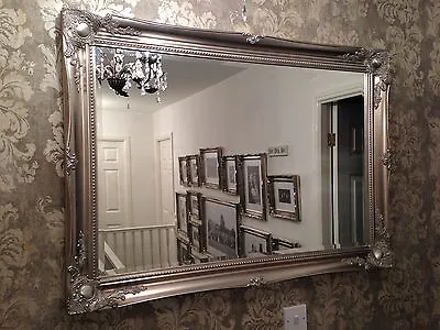 £119.99 • Buy X LARGE Antique Silver Mirror Shabby Chic Ornate Decorative Bevelled Wall Mirror