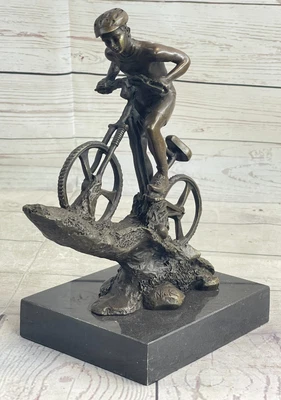 $189 • Buy Art Deco Sculpture Extreme Sport Woman Mountain Bike Bronze Statue Figurine Gift