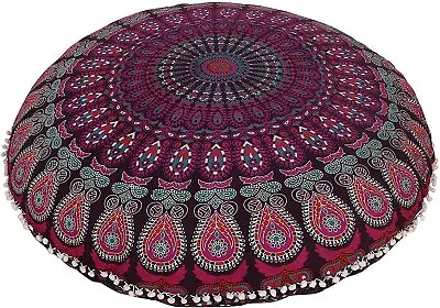 £11.99 • Buy Cotton Cushion Cover Floor Pillow Round Mandala Purple Leaves Large 32  Inch 
