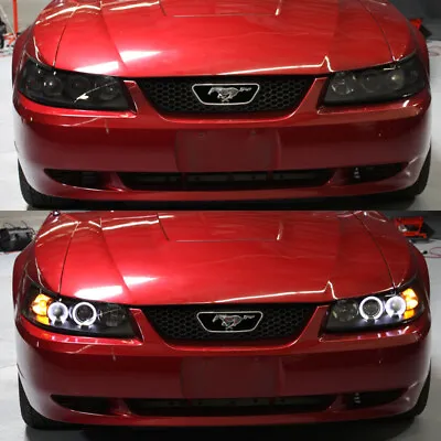 Black Smoke 1999-2004 Ford Mustang GT Cobra SVT LED Halo Projector Headlights • $132.96