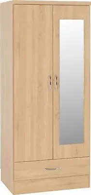 Double 2 Door Wardrobe Mirrored Cabinet Storage Closet Nevada Sonoma Oak Effect • £202.99