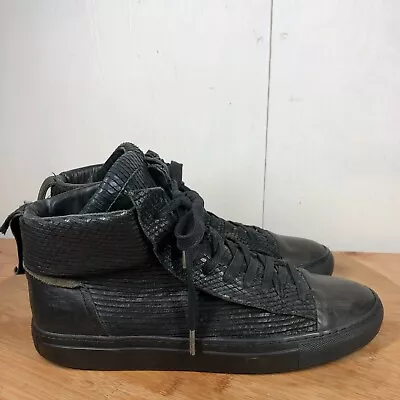 John Varvatos Shoes Mens 8.5 Black Leather Sneakers Casual Snakeskin Designer • $89.97