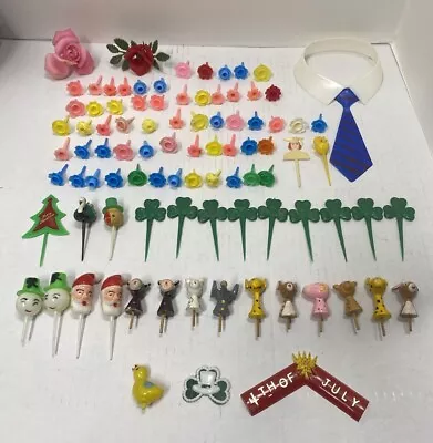 Vintage Plastic Cake Decorations Christmas St Pattys Day Animals Cupcake Picks • $15.99