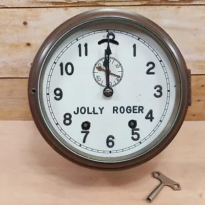 Vintage Jolly Roger Lever Nautical Ship Brass Clock 8 Day Time Piece & Key • $189.99