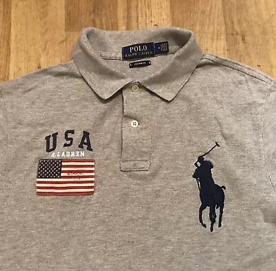 Ralph Lauren Grey USA Big Pony Polo T Shirt Men’s Medium • £1.04