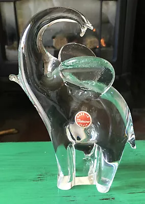 Vintage Mid Century Murano Art Glass Clear Elephant Figurine W/ Label 7 1/4” • $39.99