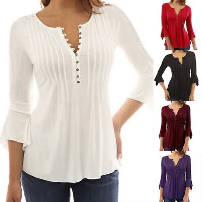 £12.19 • Buy Women's Pleated Tunic Tops Long Sleeve T-shirt Tee Pullover Loose Casual Blouse