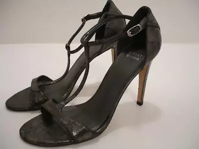 Women's Sz 10 M Stuart Weitzman Nudistcurve Sandals Metallic Pewter T-Strap Heel • $39.99