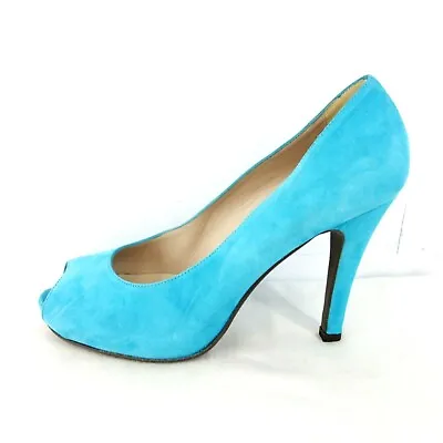 Mascaro Ladies Shoes Peeptoes Court Shoes Suede Leather Blue Size 40 Np 199 New • £66.90