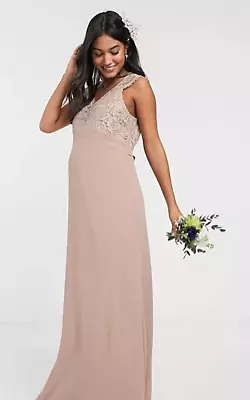 TFHC London Maternity Bridesmaid Scalloped Lace Top Dress Mink UK8 • $24.98