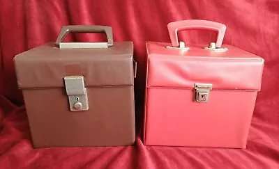 VINTAGE VINYL STORAGE CARRY CASES - 7  Singles 45's RPM Records - BROWN & RED  • £27.49