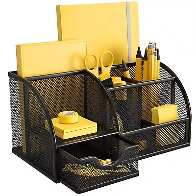 Mesh Desk Organizer Multifunctional Desktop Office Supplies Holder With 6 Compar • $21.32