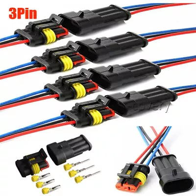 10Kit 12V 3Pin Cable Wire Connector Plug Waterproof Sealed For Electrical Car • £6.62