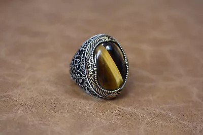 Turkish Handmade 925 Sterling Silver Men's Ring Tiger Eye Stone Size#95   Us • $39.96