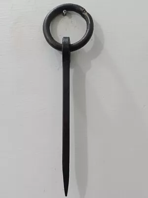 Vintage Antique Wrought Iron Tethering Ring On Pin Meat Beam Game Hook 12  • $35.10