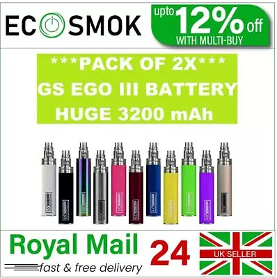 Original GS EGO 3 III 3200mAh Battery In 9 Colors With Scratch Code - Pack Of 2x • £3.35