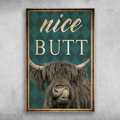 £8.20 • Buy Funny Highland Cow Nice BUTT Green Vintage Retro Bathroom Art Print Only