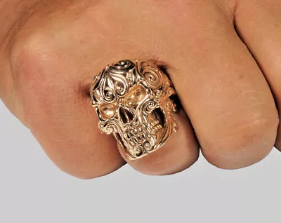Mexican Sugar Skull 10K Gold Ring Biker Memento Mori Handmade All Size UNIQABLE • $2220