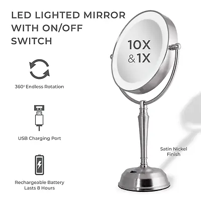 Zadro Makeup Mirrors With LED Light & Magnification USB (10X/1X Satin Nickel) • $159.99