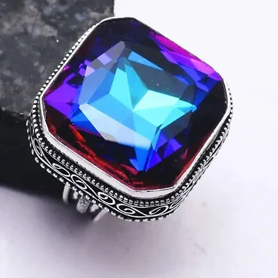 Huge Mystic Topaz Gemstone Handmade Antique Design Ring Jewelry US Size-8  • $24.95