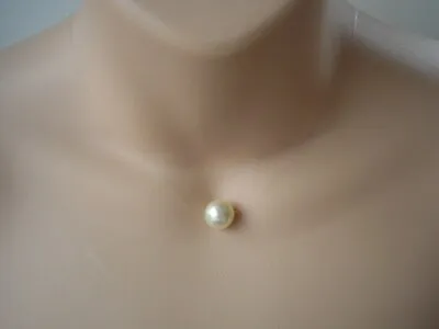  Single Chunky 12mm Cream Swarovski Pearl Floating Illusion Necklace Invisible • £12.99