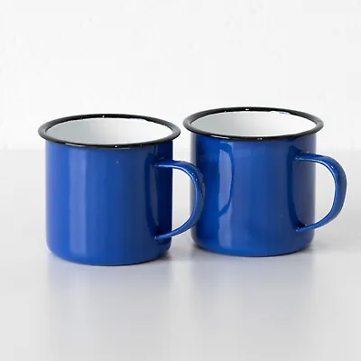 Set Of 2 Blue Enamel Mugs 360ml Vintage Style Tea Water Coffee Tin Camping Cups • £12
