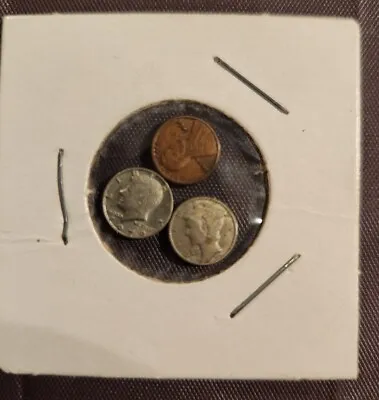 Novelty Mini Coin Set - 3 Tiny Coins On A Card Half Mercury Dime Penny  • $5.49