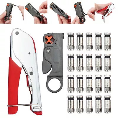 F-Type Compression Crimp Tool Kit RG6 RG59 Coaxial Cable Cutter + 20 Connectors  • $27.95