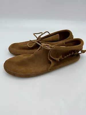 Minnetonka Brown Moccasin Leather Soft Sole FRINGE Boot FESTIVAL Shoes Womens 10 • $22.90