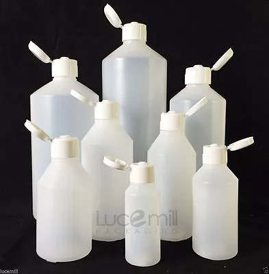 Natural HDPE Plastic Bottles & WHITE Smooth FLIP TOP Lids Caps 30ml - 1 Litre (L • £6.79