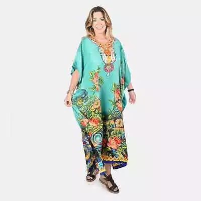 Winlar Teal Color Fantasy Print Breathable Loose Fit Kaftan One Size Fits Most • $24.92