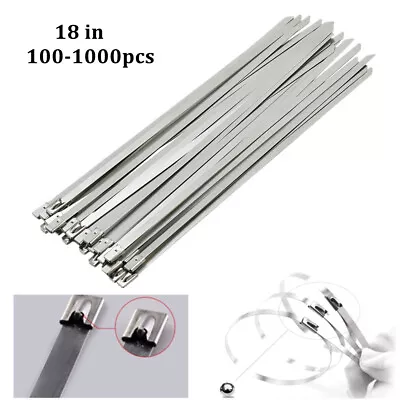 100-1000PC 18in Stainless Steel Metal Cable Wire Zip Tie Wrap Self-Locking Strap • $14.99
