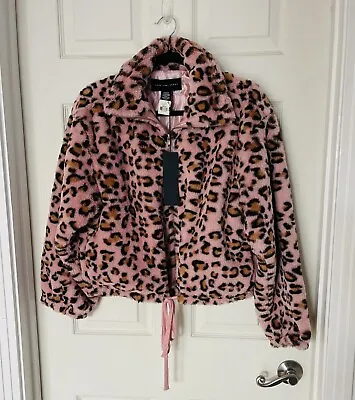 NWT Victorias Secret PINK Know One Cares Fur Leopard Cheetah Coat Jacket M • $50