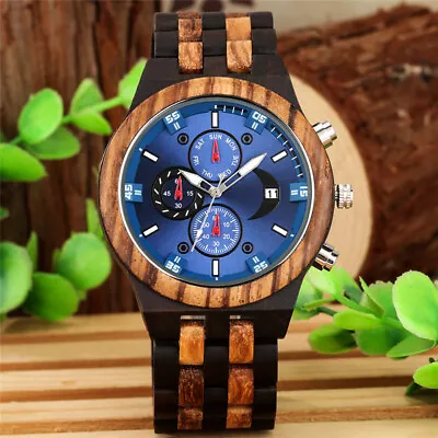 Top Luxury Watches For Men Wooden Chronograph Calendar Quartz Wristwatch Gift • $39.59