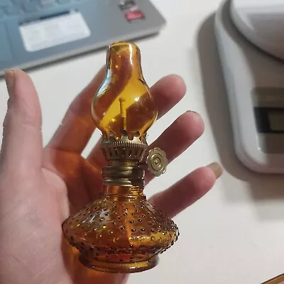 Vintage Amber Glass Miniature Oil Lamp • $8