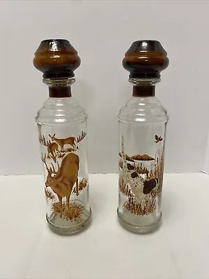 Pair Of Vintage Cabin Still Outdoors Decanters - Deer Dog Hunting SEE NOTES • $29.99
