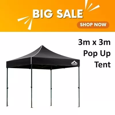 Gazebo Pop Up Marquee 3X3M Adjustable Tent Outdoor Camping Canopy Shade Black • $121.50