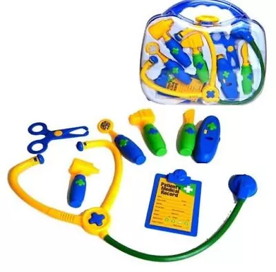 Deluxe Doctors Set Carry Case Nurde Child Toy Medical Kit Clear Kids Play Role • £12.99