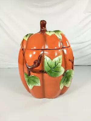 Vintage RICH TALENT Hand Painted Pumpkin Cookie Jar Collectible Autumn Fall  • $42.50