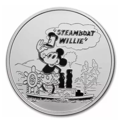 1 Oz .999 Fine Silver Round Mickey Mouse Steamboat Willie BU In Capsule • $40.80