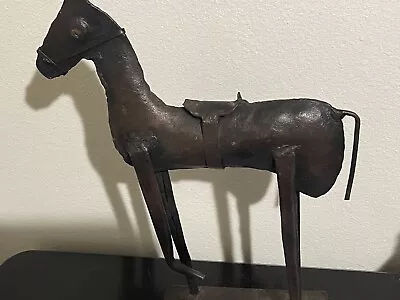 Vintage Folk Art Metal Horse Statue W Bridle Saddle Aged Patina Steel Metal • $69