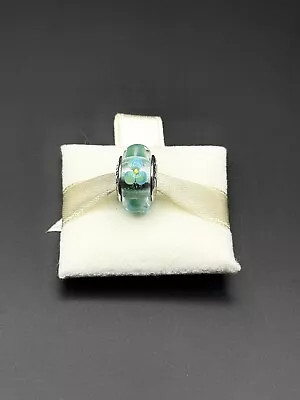 Pandora Teal 3 Petal Flower Murano Glass Charm Silver S925 ALE + Box 790607 • £22.33