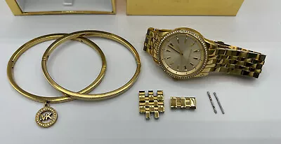 Michael Kors Women's Ritz Gold-Tone Stainless Steel Bracelet Wrist Watch Set • $89.99