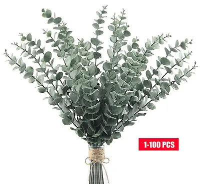 1-100pc Artificial Eucalyptus Fake Leaf Green Plant Silk Flowers Stem Home Decor • £3.12