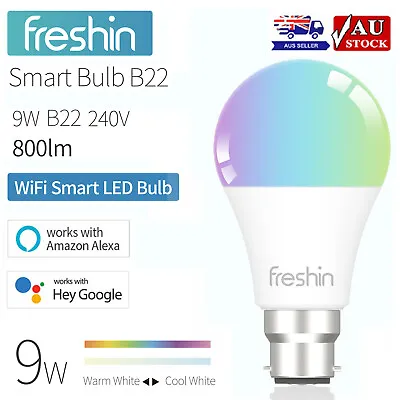 $16.99 • Buy Smart Light Bulbs FRESHIN B22 A60 9W RGBCW Work With Alexa ,Google Home (1 Pack)