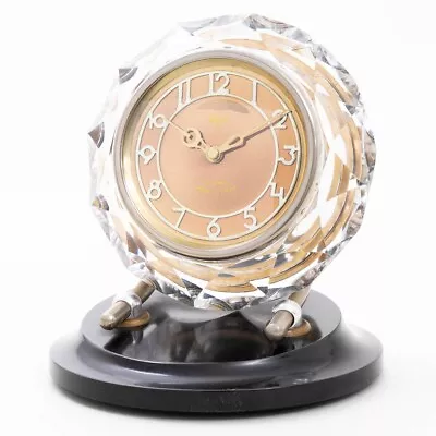 Vintage Majak Clear Cut Glass Desk Mantle Clock Bakelite Base 11 Jewel USSR 7.5  • $119.99