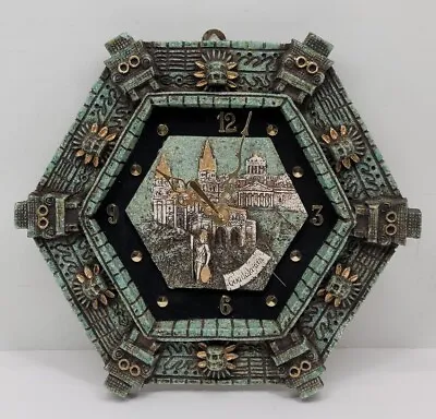 $29.99 • Buy Vintage Guadalajara Mexico Aztec Green Resin Wall Clock Folk Art Mayan Inca Rare