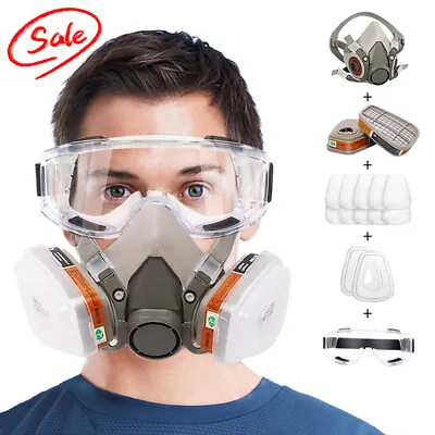 10 Filters Reusable Chemical Respirator Mask Anti-Dust Gas Paint Mask + Goggles • £11.48