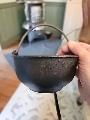 Antique Cast Iron Bean Pot Cowboy Kettle W/ Handle -- Vintage Measures 2-1/2 X 5 • $45